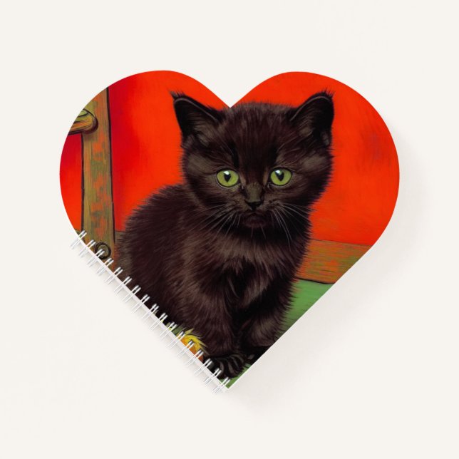 Van Gogh Style Black Cat Notebook (Front)