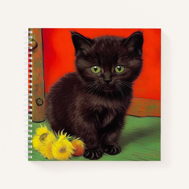 Van Gogh Style Black Cat Notebook (Front)