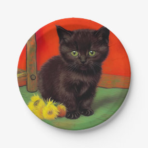 Van Gogh Style Black Cat Paper Plate