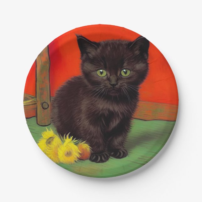 Van Gogh Style Black Cat Paper Plate (Front)