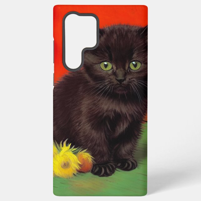 Van Gogh Style Black Cat Samsung Galaxy S22 Ultra Case (Back)