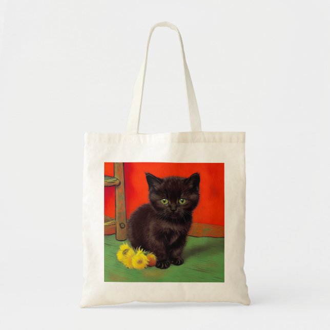 Van Gogh Style Black Cat Tote Bag (Front)