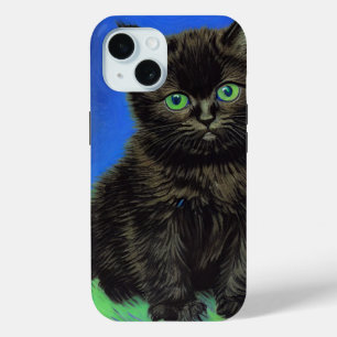 Van Gogh Style Black Kitten iPhone 15 Case