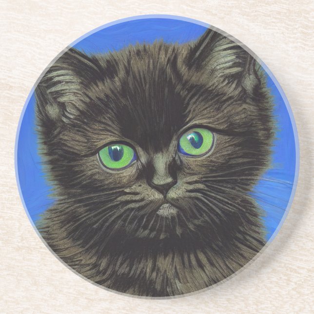 Van Gogh Style Black Kitten Coaster (Front)
