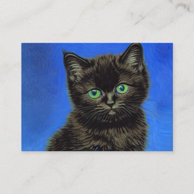 Van Gogh Style Black Kitten Enclosure Card (Front)