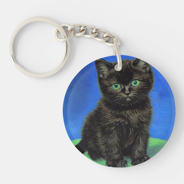 Van Gogh Style Black Kitten Key Ring (Front)