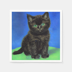 Van Gogh Style Black Kitten Napkin