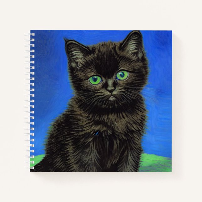 Van Gogh Style Black Kitten Notebook (Front)