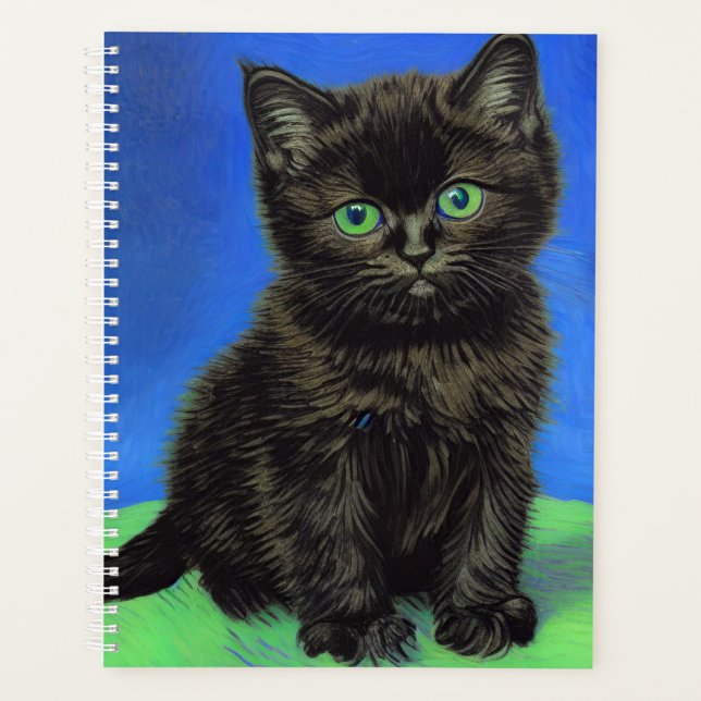 Van Gogh Style Black Kitten Planner (Front)