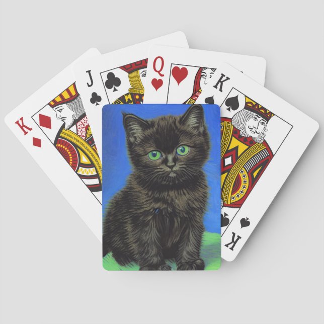 Van Gogh Style Black Kitten Playing Cards (Back)