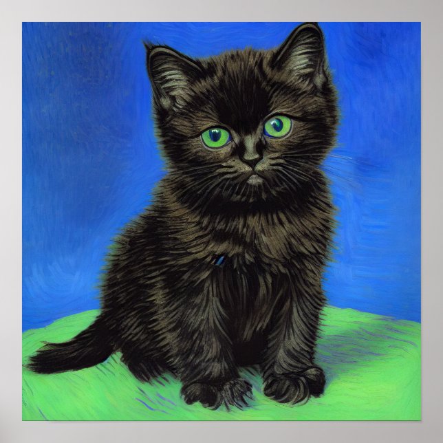 Van Gogh Style Black Kitten Poster (Front)