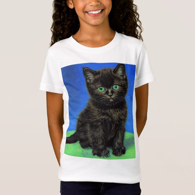 Van Gogh Style Black Kitten T-Shirt (Front)