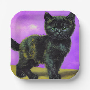 Van Gogh Style Cat Paper Plate