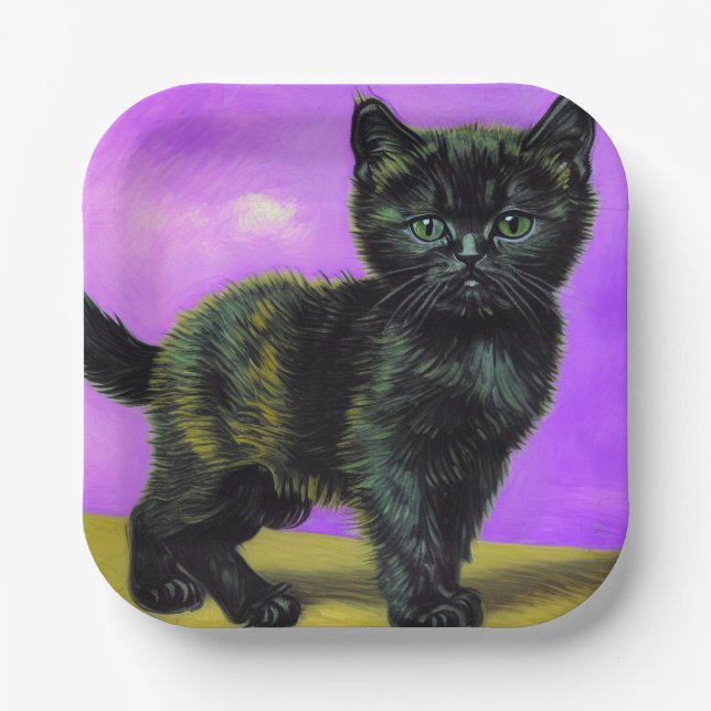 Van Gogh Style Cat Paper Plate (Front)