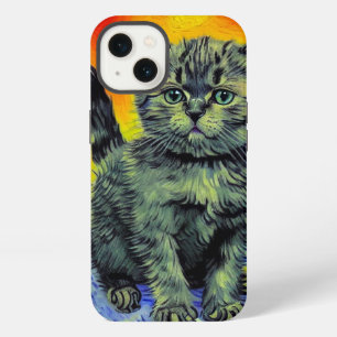 Van Gogh Style Cat Sunset Beach iPhone 13 Case