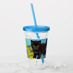 Van Gogh Style Cat with Sunflowers Acrylic Tumbler