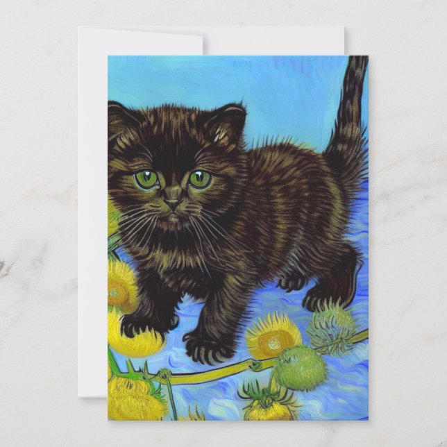 Van Gogh Style Cat with Sunflowers Announcement (Front)