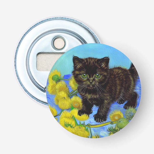 Van Gogh Style Cat with Sunflowers Bottle Opener (Front)