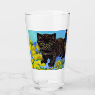 Van Gogh Style Cat with Sunflowers Glass