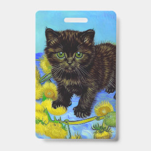 Van Gogh Style Cat with Sunflowers ID Badge
