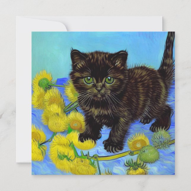 Van Gogh Style Cat with Sunflowers Invitation (Front)