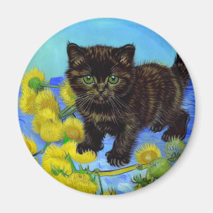 Van Gogh Style Cat with Sunflowers Magnet