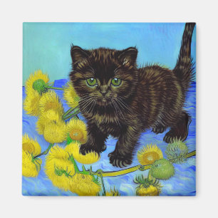 Van Gogh Style Cat with Sunflowers Magnet