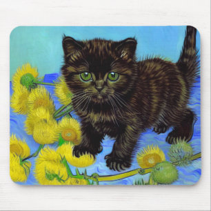 Van Gogh Style Cat with Sunflowers Mouse Pad