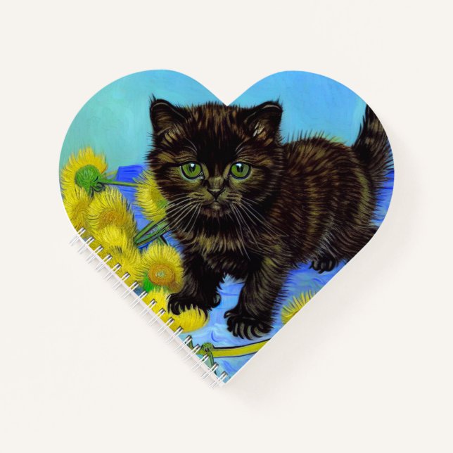 Van Gogh Style Cat with Sunflowers Notebook (Front)