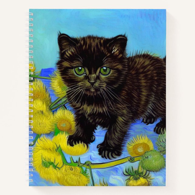 Van Gogh Style Cat with Sunflowers Notebook (Front)