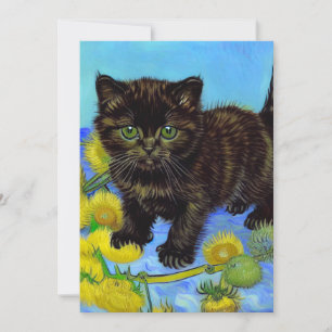 Van Gogh Style Cat with Sunflowers Save The Date