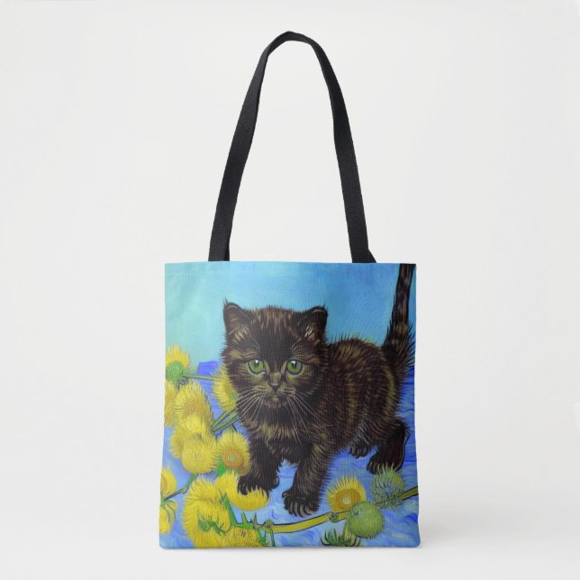 Van Gogh Style Cat with Sunflowers Tote Bag (Front)