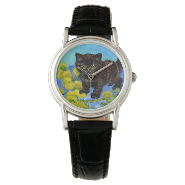 Van Gogh Style Cat with Sunflowers Watch (Front)