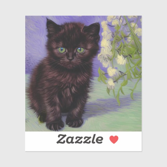 Van Gogh Style Cat with White Flowers (Sheet)