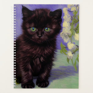 Van Gogh Style Cat with White Flowers Planner