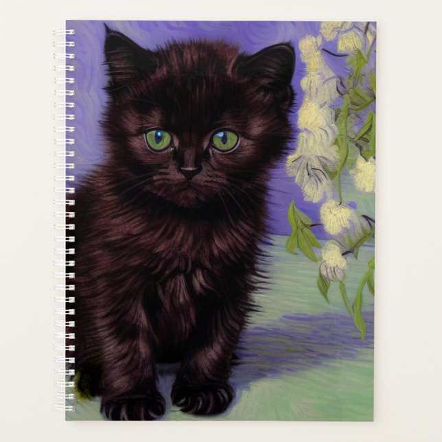Van Gogh Style Cat with White Flowers Planner (Front)