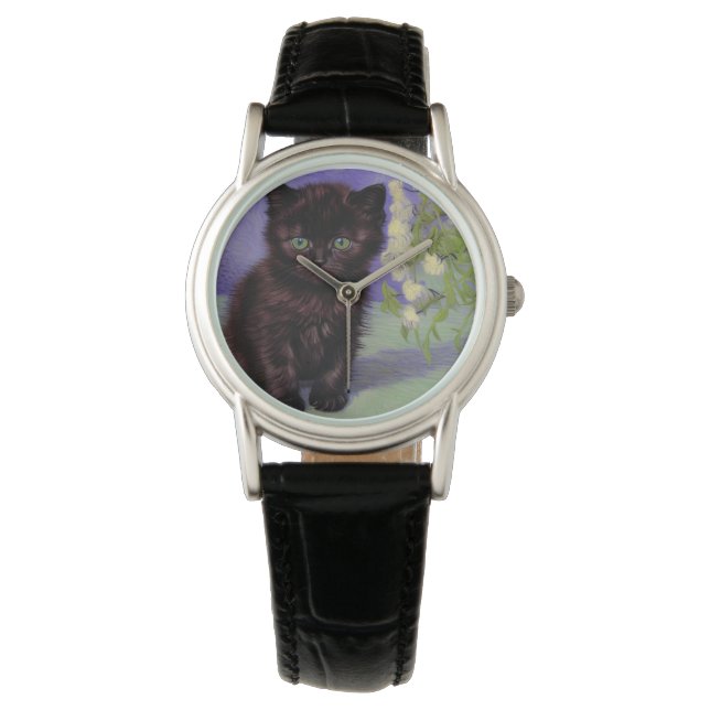 Van Gogh Style Cat with White Flowers Watch (Front)