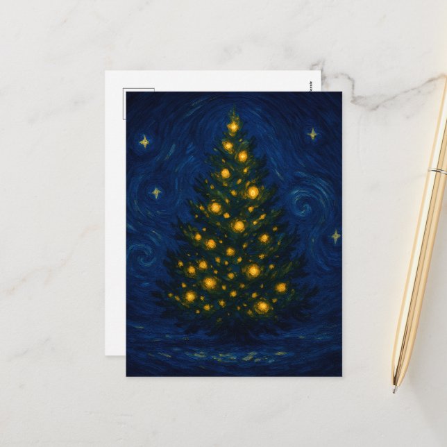 Van Gogh-style Christmas Tree Postcard (Front/Back In Situ)