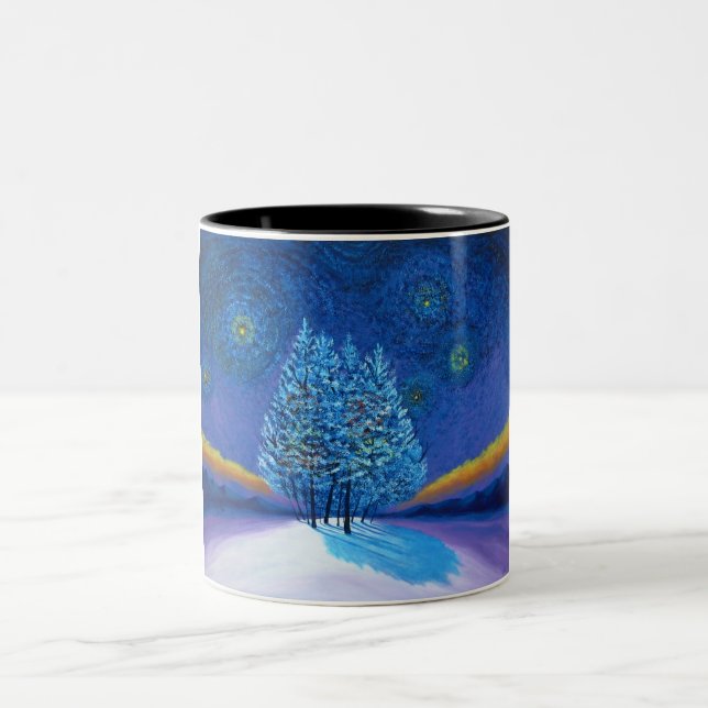 Van Gogh Style Christmas Two-Tone Coffee Mug (Center)