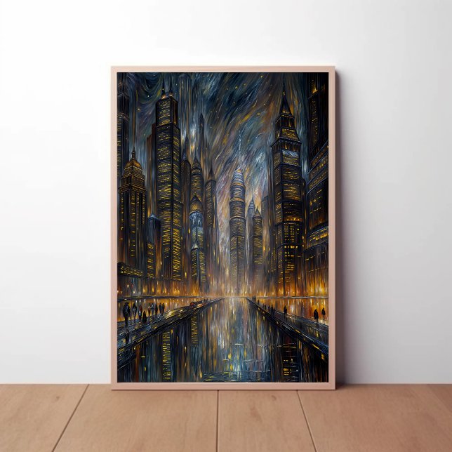 Van Gogh Style Futuristic Cityscape Art Poster (Creator Uploaded)