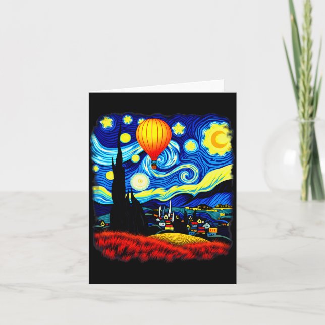 Van Gogh Style Hot Air Balloon Starry Night  Card (Front)