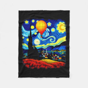 Van Gogh Style Hot Air Balloon Starry Night  Fleece Blanket