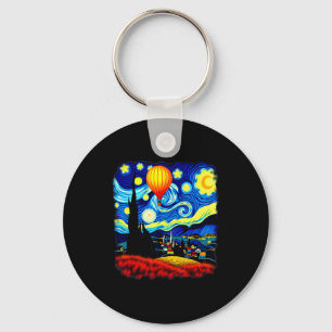 Van Gogh Style Hot Air Balloon Starry Night Key Ring