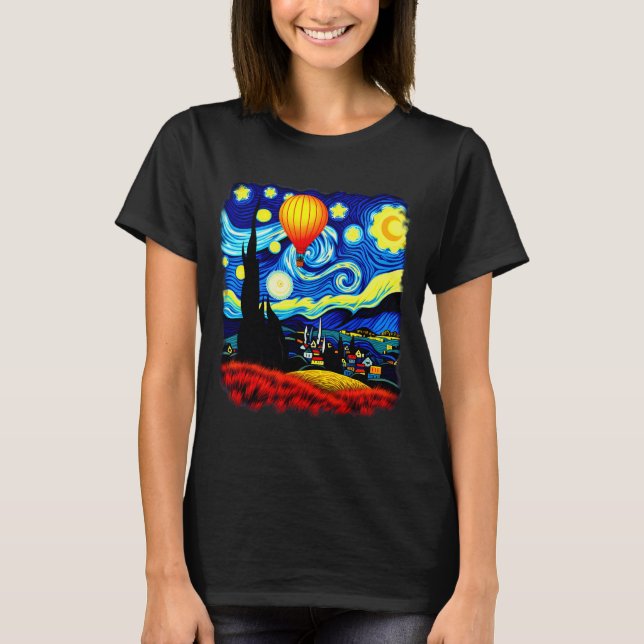 Van Gogh Style Hot Air Balloon Starry Night  T-Shirt (Front)