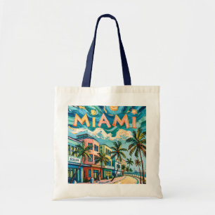 Van Gogh Style Miami Ocean Drive Colorful Beach Tote Bag