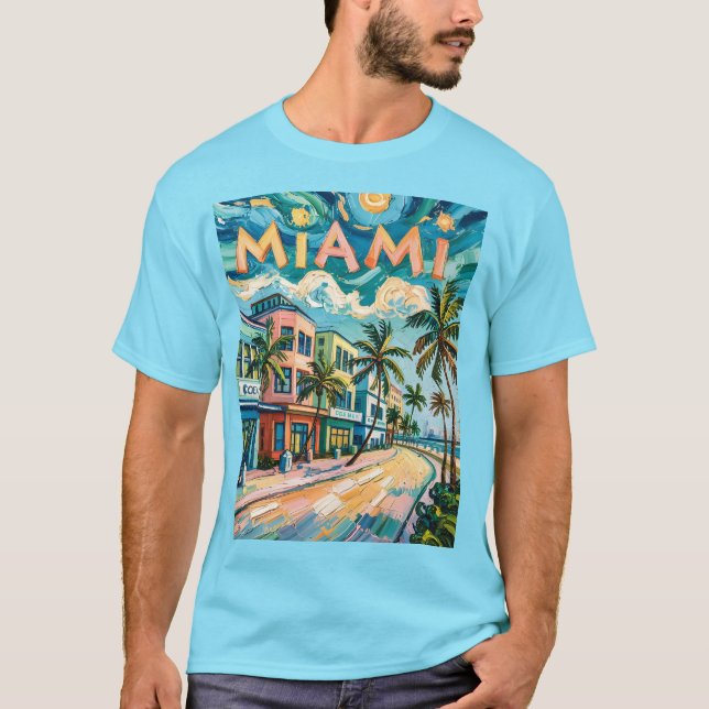 Van Gogh Style Miami Ocean Drive Colourful Beach T-Shirt (Front)