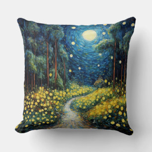 Van Gogh Style Moon Path landscape accent pillow