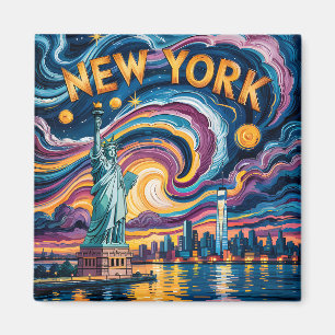 Van Gogh Style New York Skyline & Liberty Travel Magnet