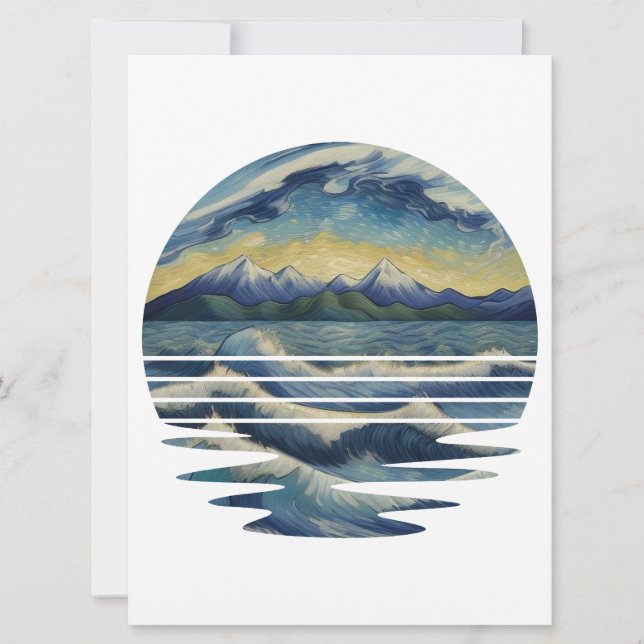 Van Gogh Style Paintings Set, A sea At Sunset Card (Front)