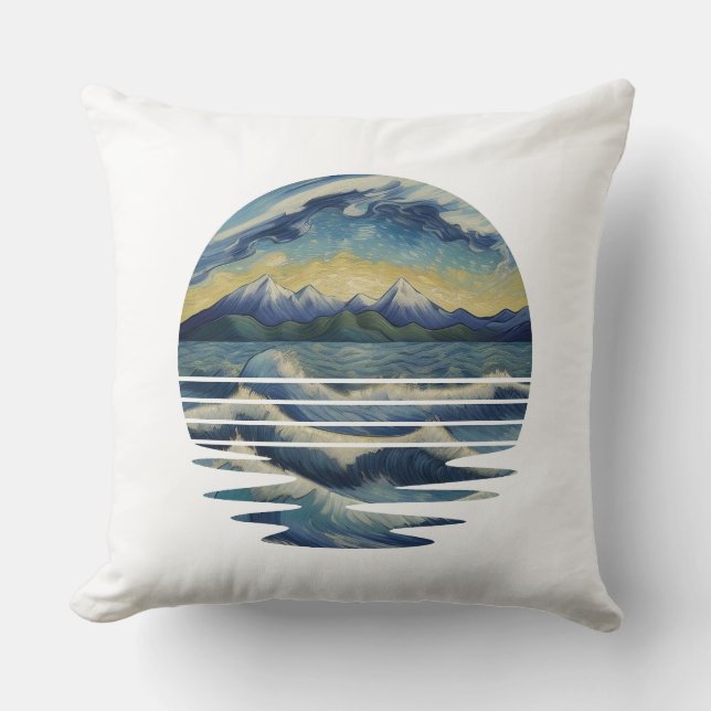 Van Gogh Style Paintings Set, A sea At Sunset Cushion (Front)